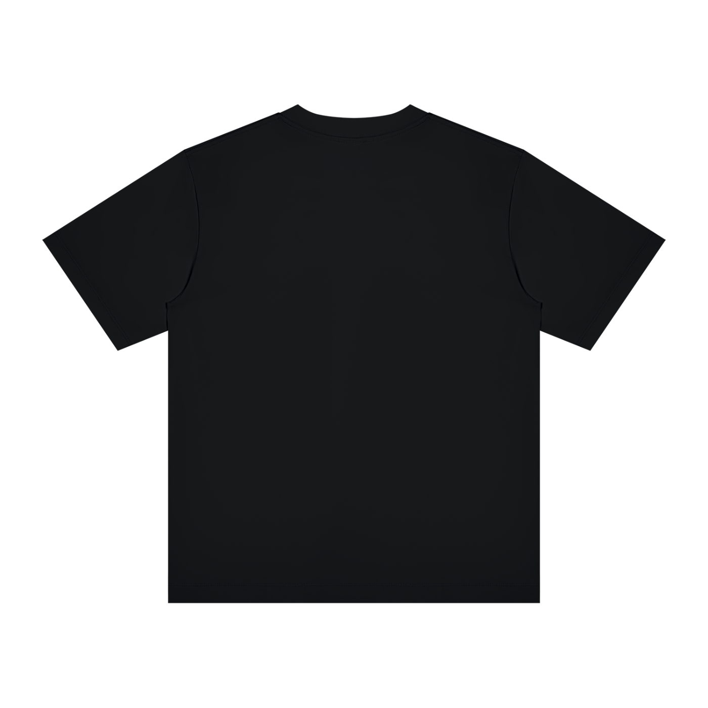 Solid black crewneck T-shirt, short sleeves, regular fit