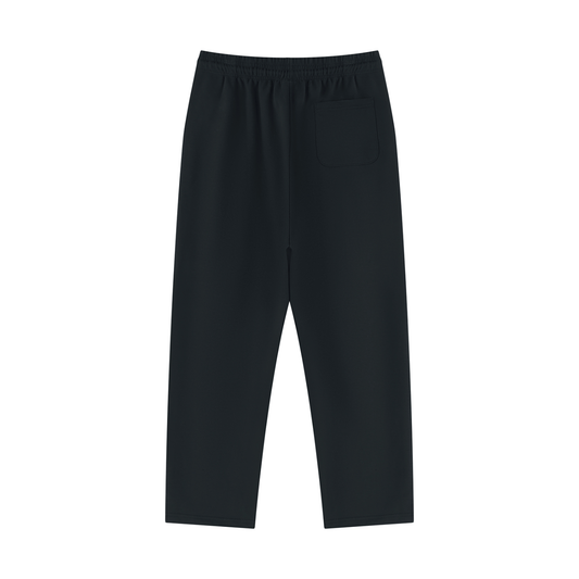 Navy blue straight-leg sweatpants with drawstring waist and side pocket