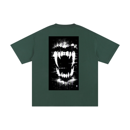 FERAL pure cotton T-shirt, dark green with black-and-white graphic print