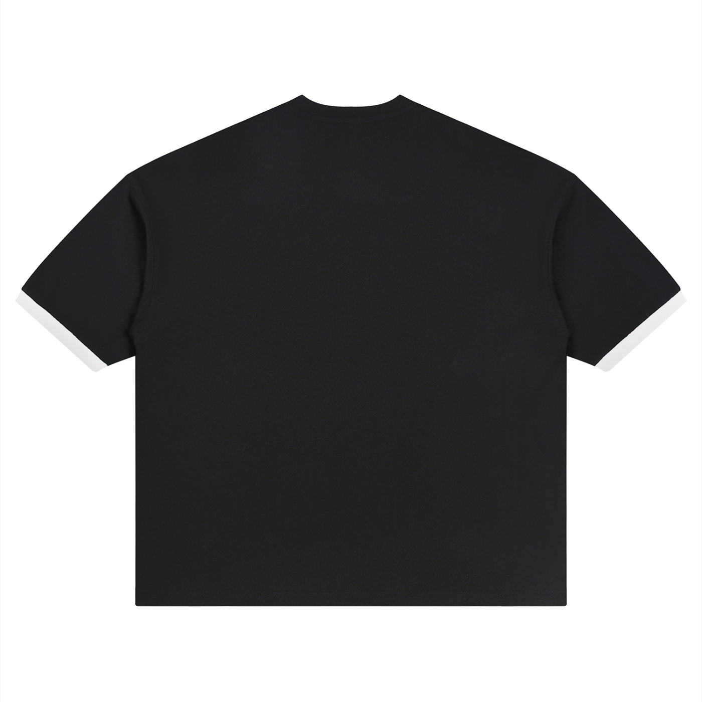 Black unisex drop-shoulder T-shirt, crew neck, short sleeves, back view
