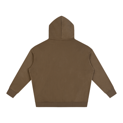 Oversize hoodie in brown, back view with hood and kangaroo pocket