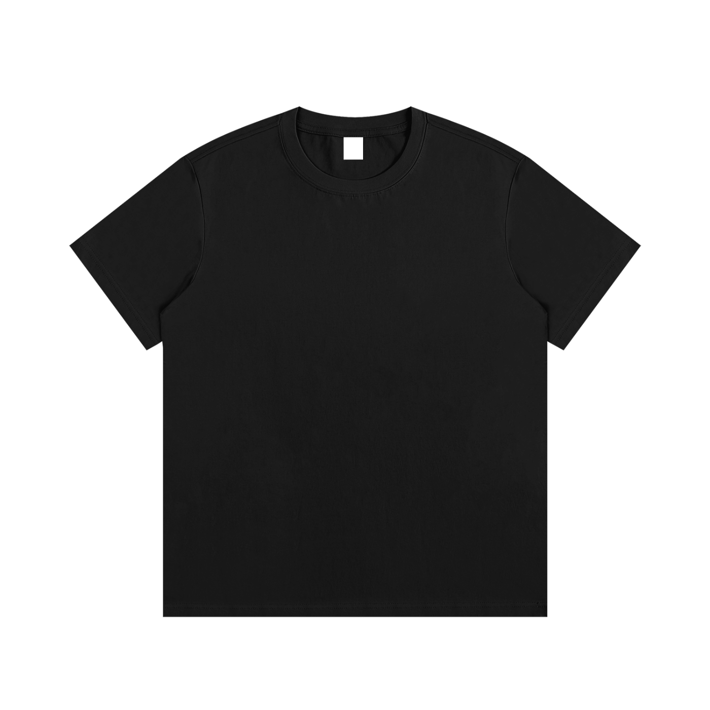 Black cotton boxy-fit T-shirt, crew neck, short sleeves (front view).