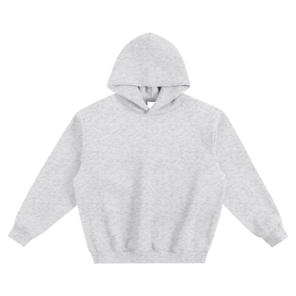 Oversized boxy hoodie, light gray with hood up and long sleeves