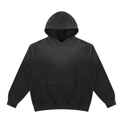Unisex vintage-wash fleece pullover hoodie, black, front view