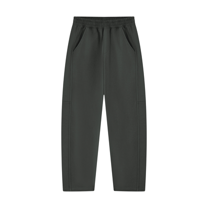 Dark gray unisex tapered sweatpants with elastic waistband and straight hem