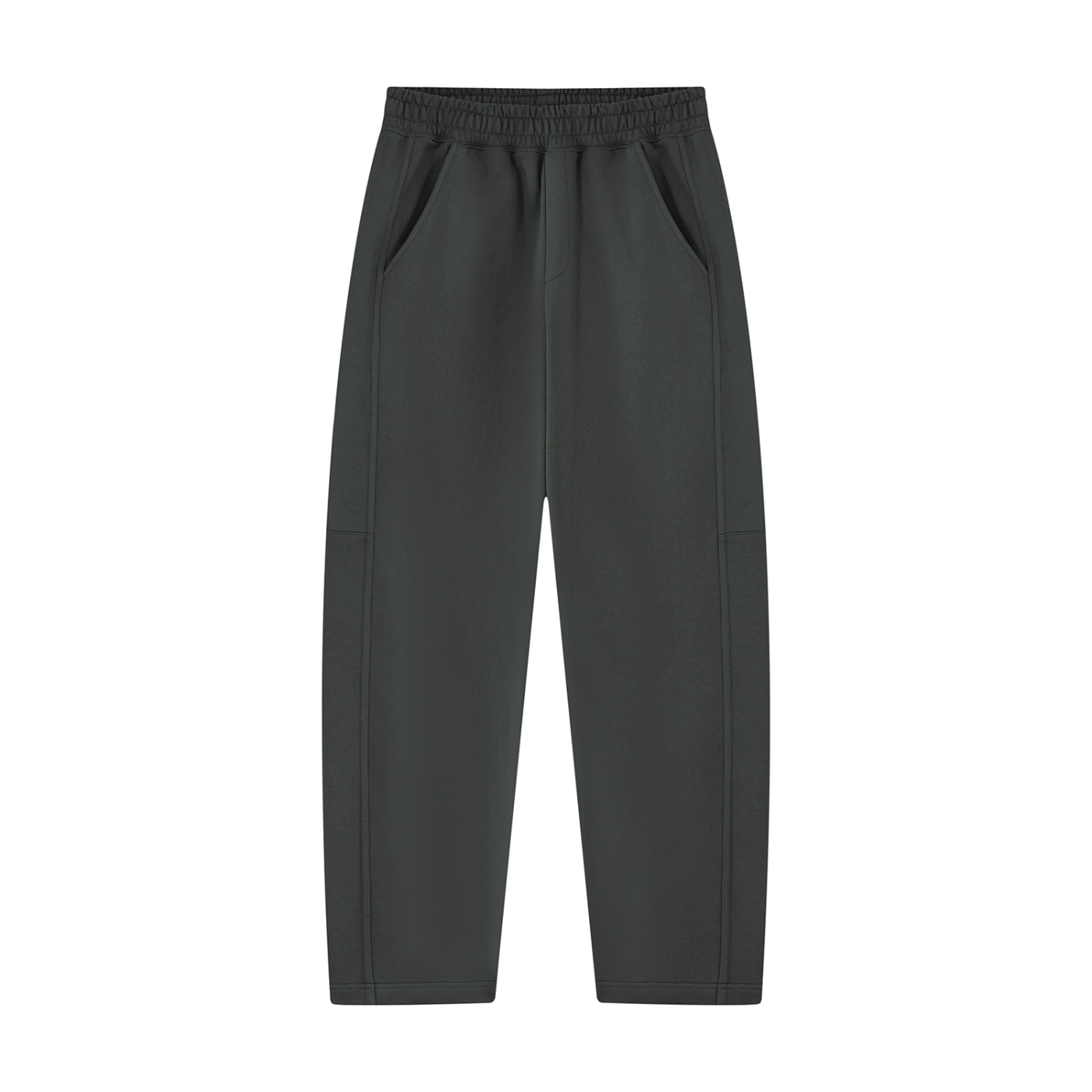 Unisex tapered straight hem sweatpants, dark gray, elastic waistband.