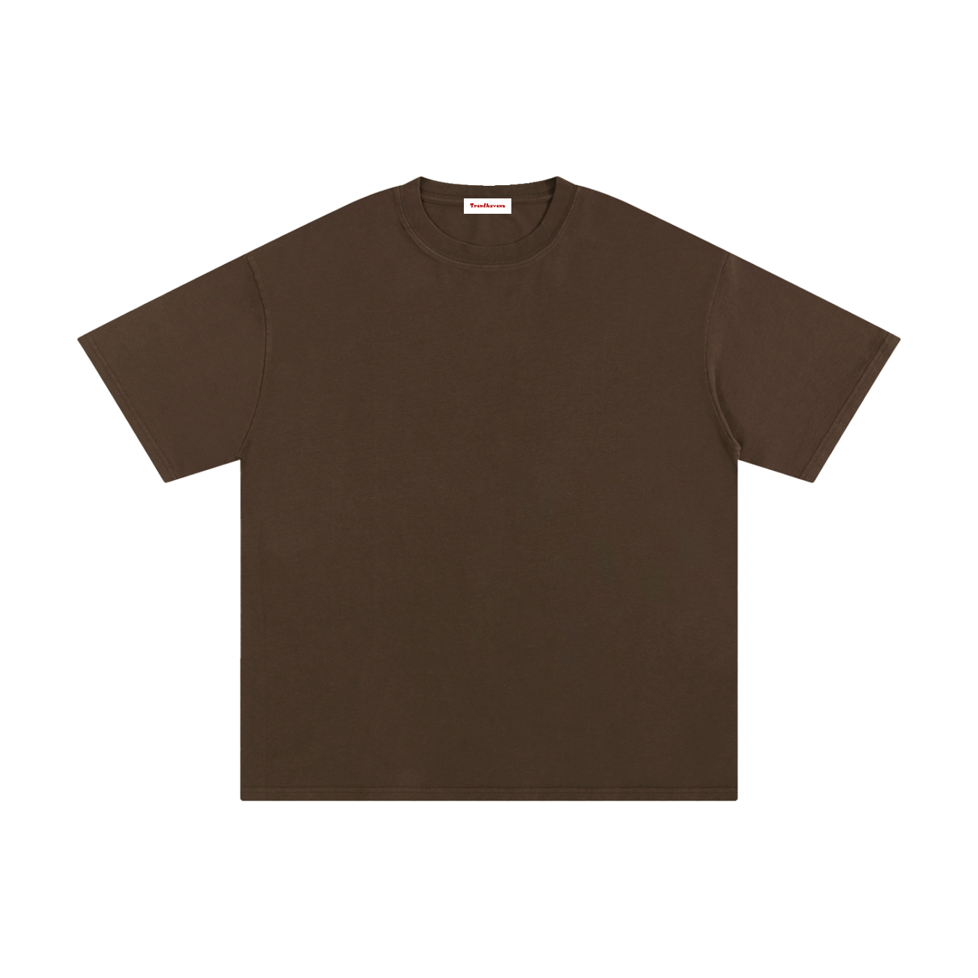 FERAL pure cotton T-shirt, dark brown crewneck, plain front