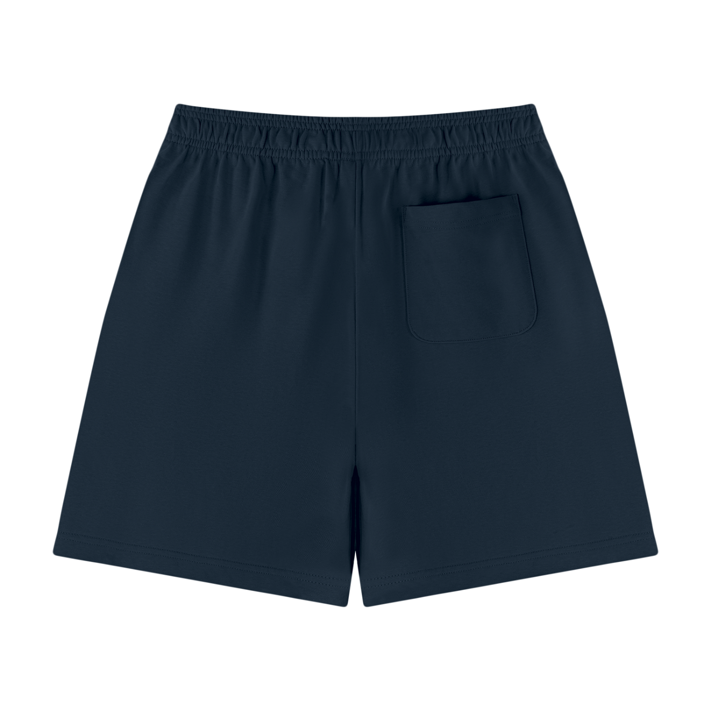 Unisex cotton drawstring shorts, navy blue, elastic waistband, front side pocket