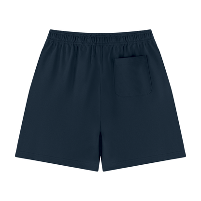 Unisex cotton drawstring shorts, navy blue, elastic waistband, front side pocket