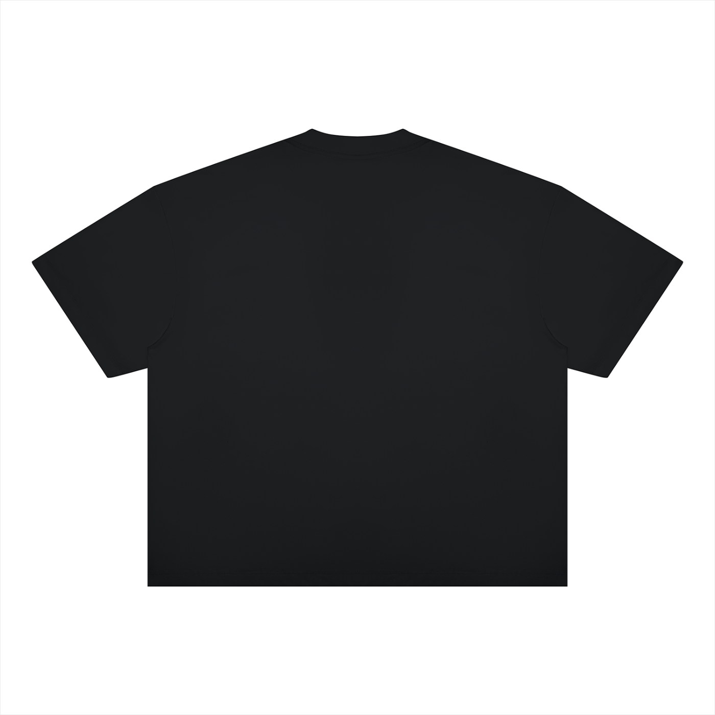 Black unisex boxy drop-shoulder T-shirt, crew neck, short sleeves (back)