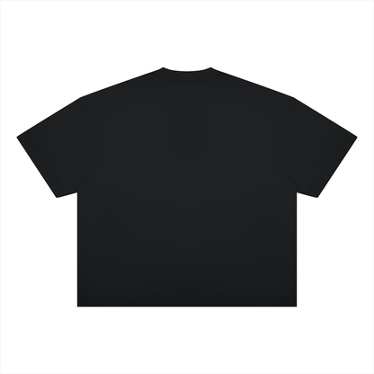 Black unisex boxy drop-shoulder t-shirt, crew neck, short sleeves (back)