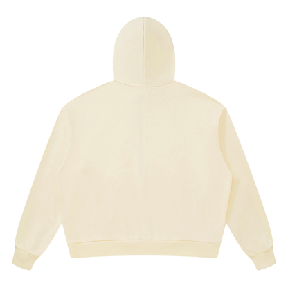 Apricot oversized pullover hoodie with hood, back view