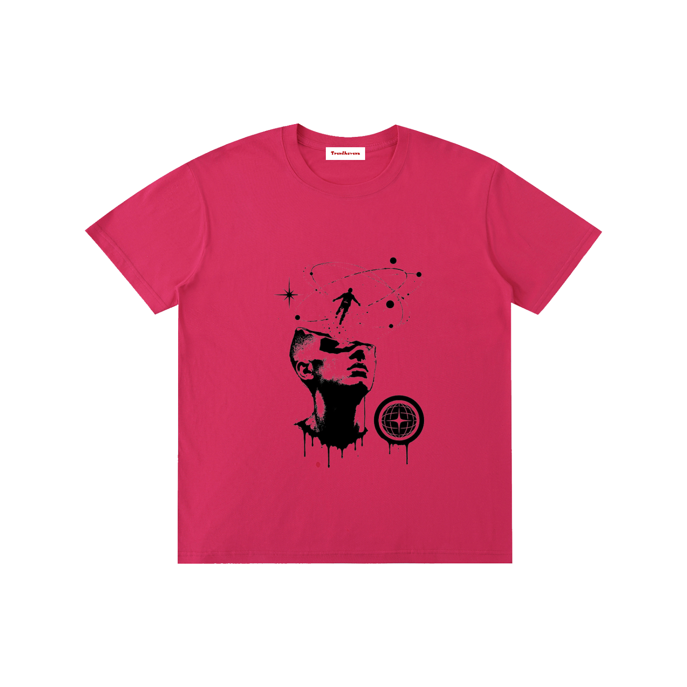 Unisex cotton T-shirt, bright pink, front face and dreamcatcher graphic