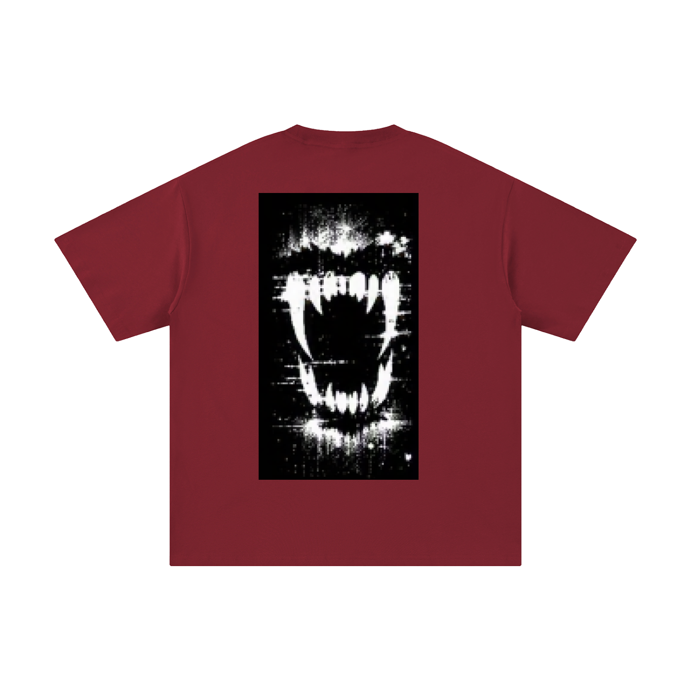 Burgundy pure cotton T-shirt with black-and-white front graphic, crew neck