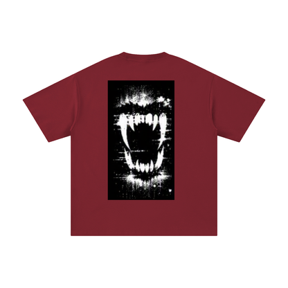 Burgundy pure cotton T-shirt with black-and-white front graphic, crew neck