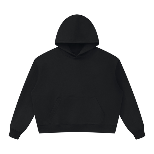 Black oversized unisex heavyweight hoodie with kangaroo pocket and hood