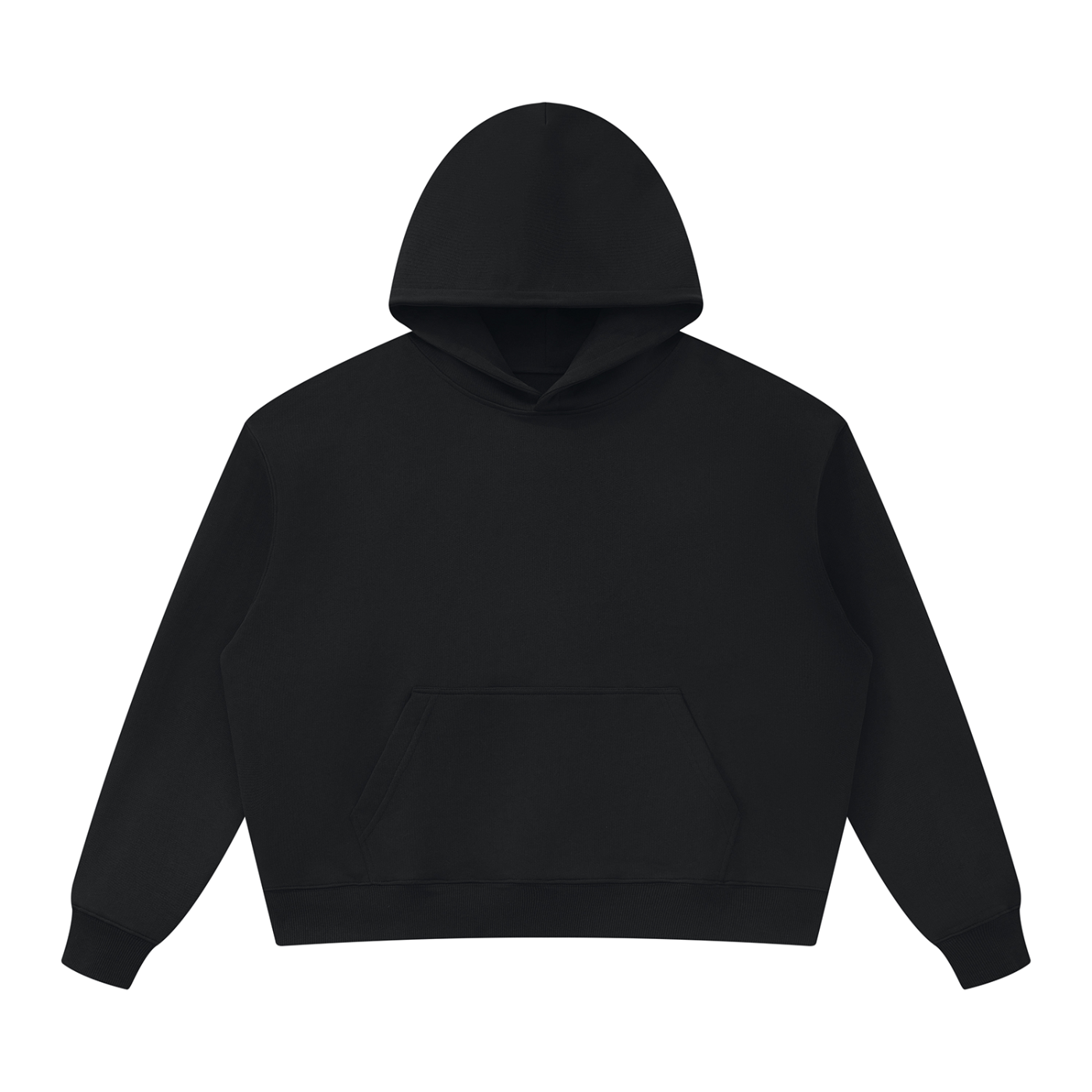 Black oversized heavyweight hoodie with front kangaroo pocket and hood