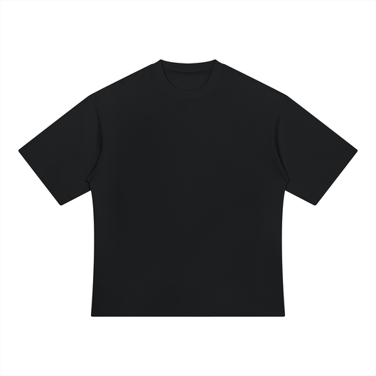 Black oversized unisex crewneck T-shirt, relaxed fit, short sleeves