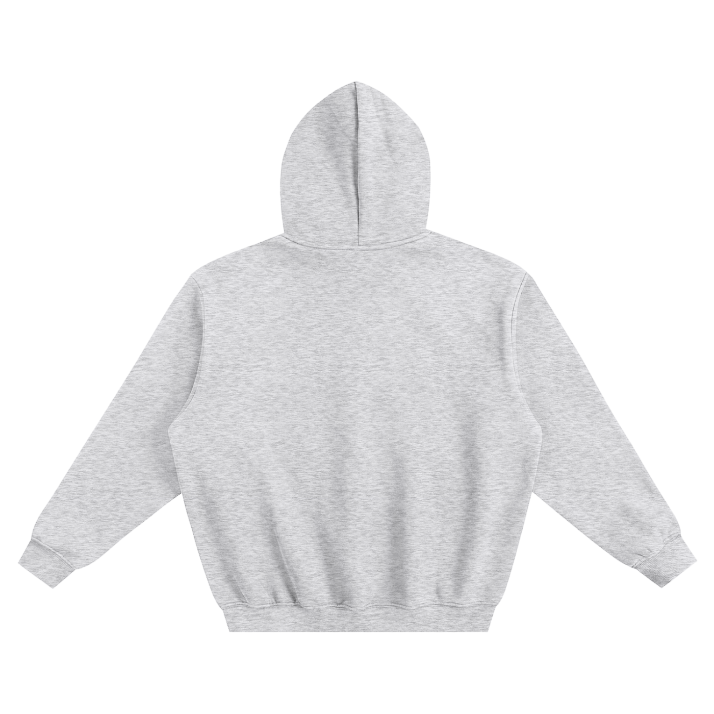 Oversized boxy hoodie, light gray with hood up and kangaroo pocket