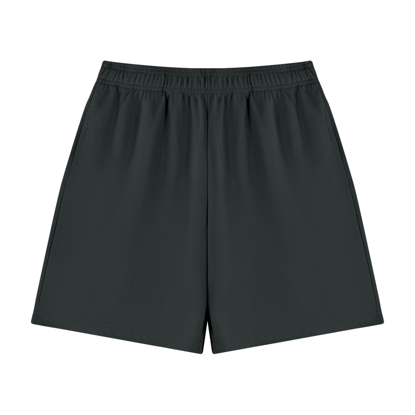 Unisex cotton shorts in charcoal gray with elastic waistband and straight hems