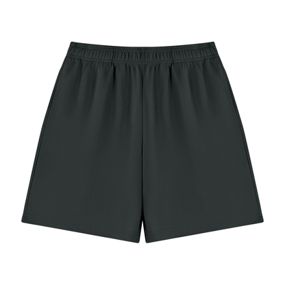 Unisex cotton drawstring shorts, dark gray-black, elastic waistband, straight short legs