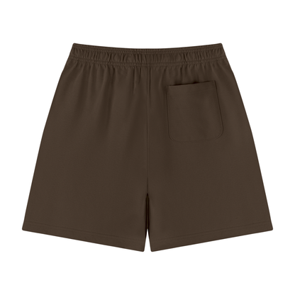 Unisex cotton shorts in dark brown with side pocket and elastic waistband