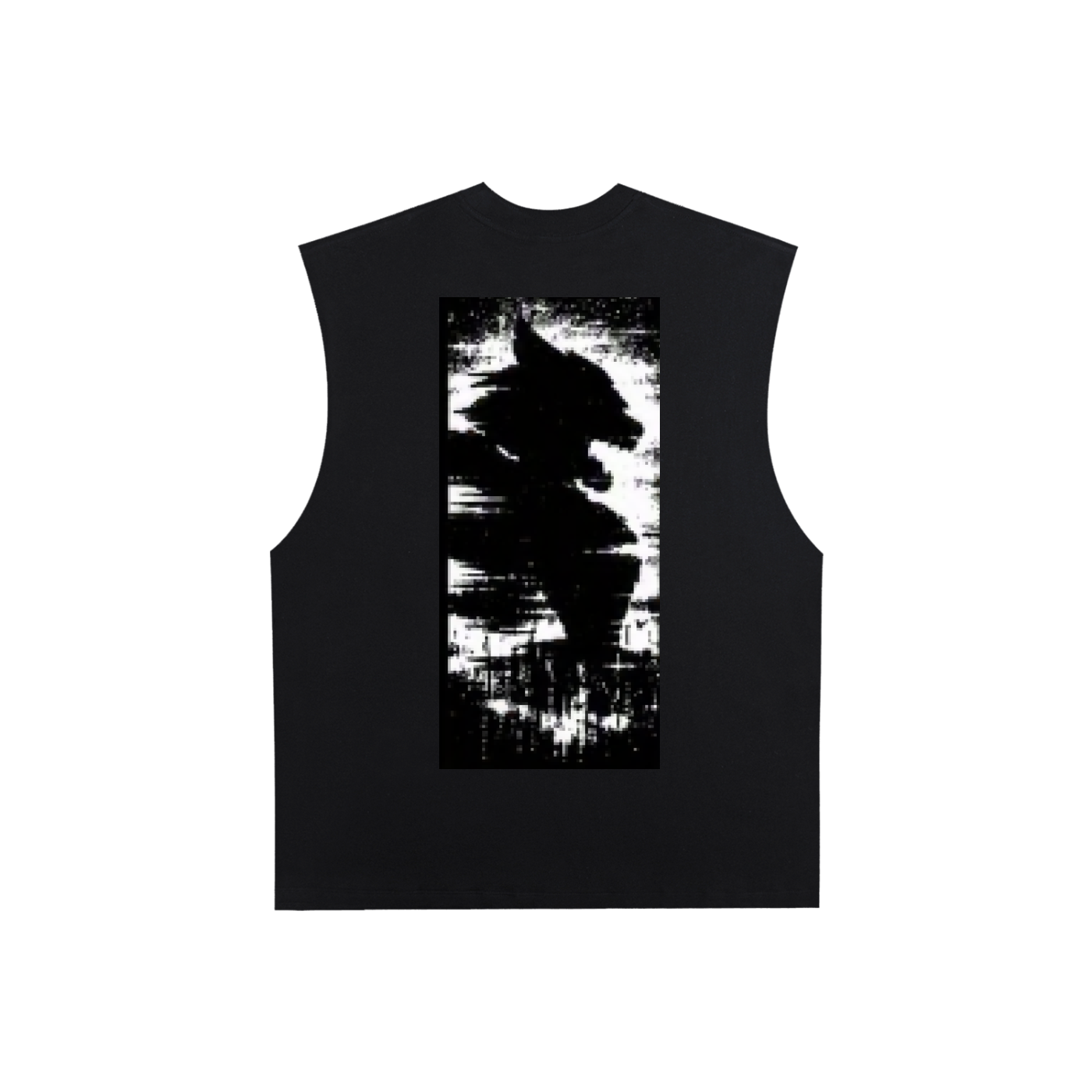 Black cotton tank top with square front graphic print