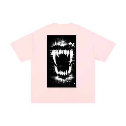 Light pink crewneck pure cotton T-shirt with black front graphic print