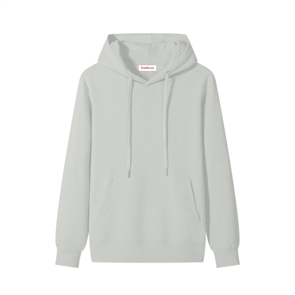 Unisex cotton hoodie, off-white/cream color, front view with drawstring hood