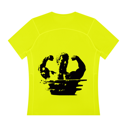 Men's performance t-shirt, neon yellow with large black chest graphic