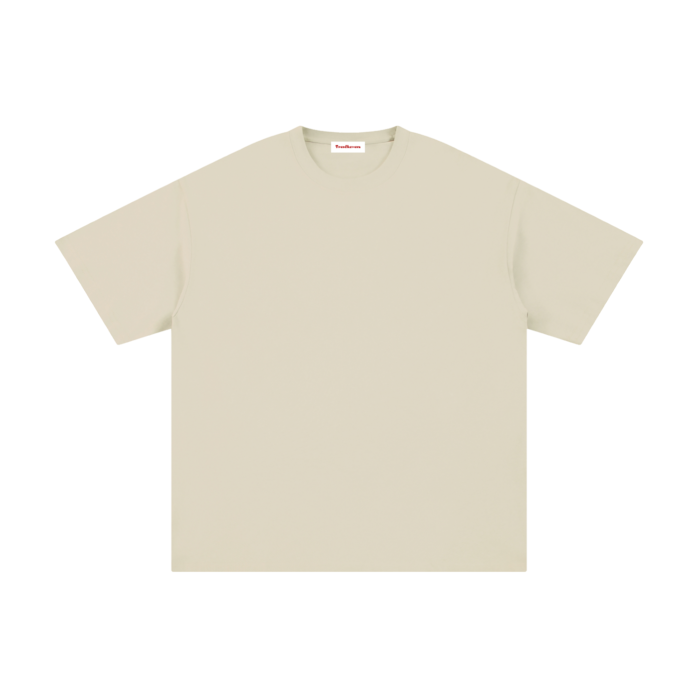 Cream crewneck pure cotton T-shirt with short sleeves