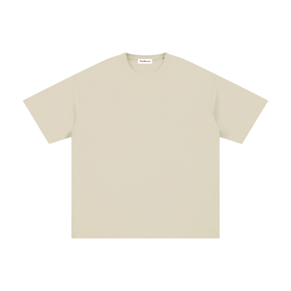 Cream crewneck pure cotton T-shirt with short sleeves