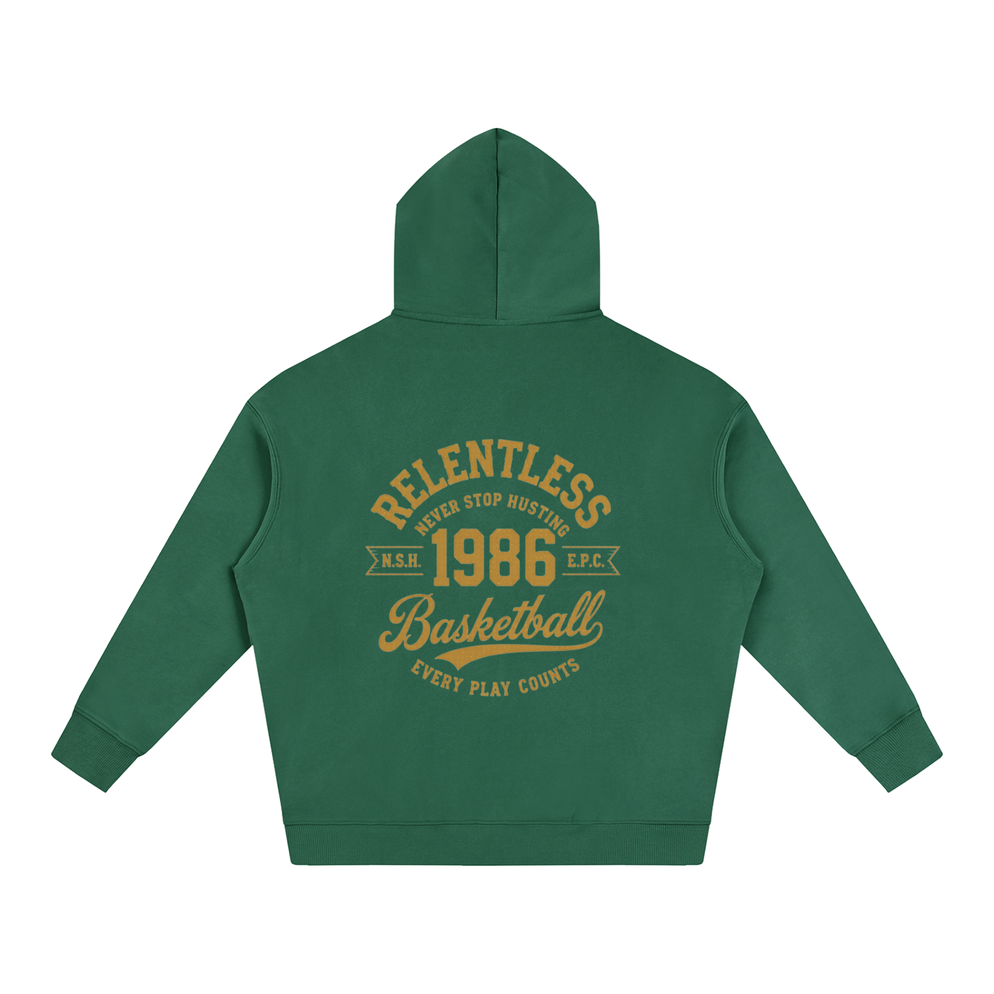 Oversized fleeced hoodie, green back with basketball graphic and hood