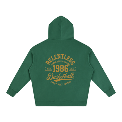 Oversized fleeced hoodie, green back with basketball graphic and hood