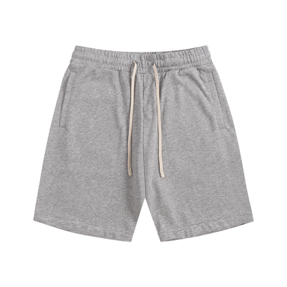 Cotton streetwear shorts, dark gray with elastic waistband and drawstring, side pockets