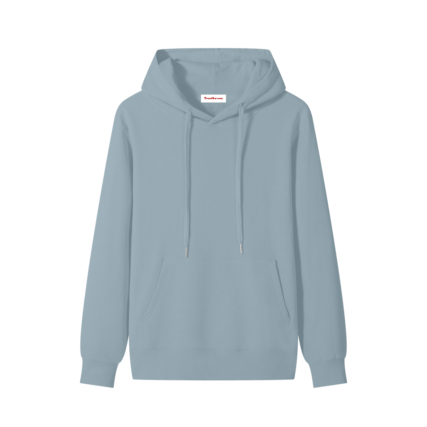 Cotton pullover hoodie, muted blue with adjustable drawstring hood and kangaroo pocket