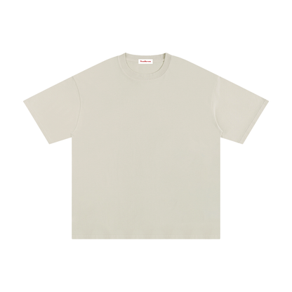 FERAL cotton T-shirt, light beige, front view, crew neck, plain