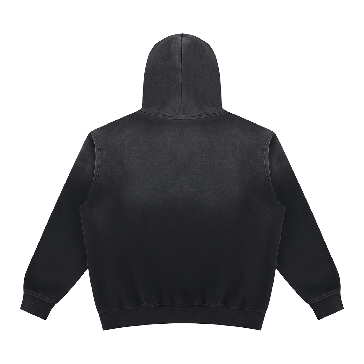 Unisex vintage-wash fleece pullover hoodie, black, back view