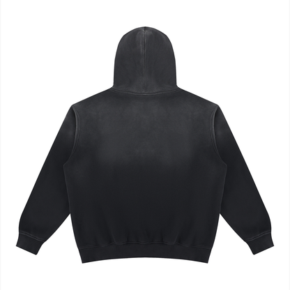 Unisex vintage-wash fleece pullover hoodie, black, back view
