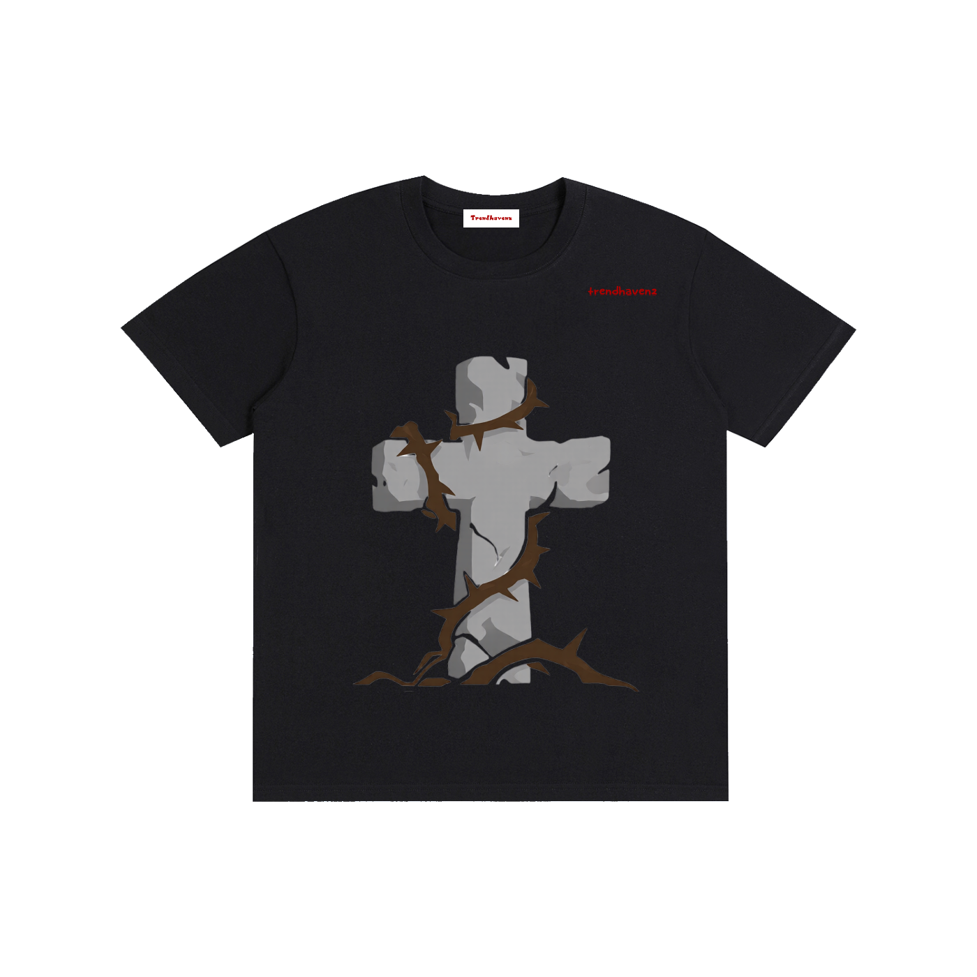 Unisex pure cotton T-shirt, dark charcoal with gray Jesus raising-arms graphic