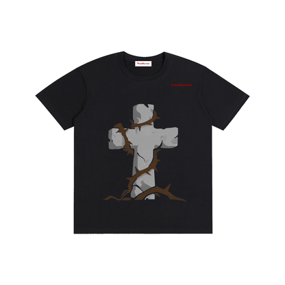 Unisex pure cotton T-shirt, dark charcoal with gray Jesus raising-arms graphic