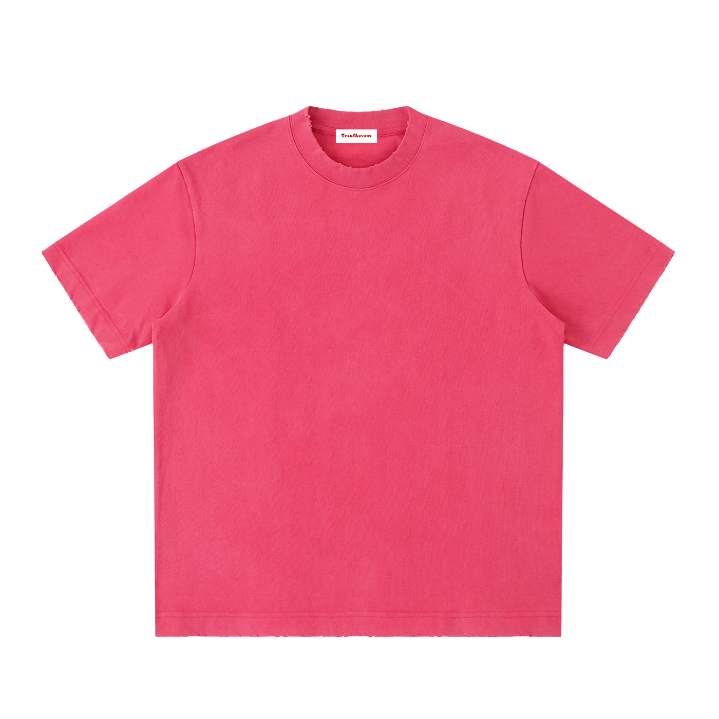 Vintage-washed rose red t-shirt, crew neck, short sleeves, front view
