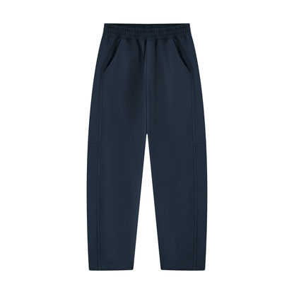 Navy blue unisex tapered sweatpants with elastic waistband and straight hem
