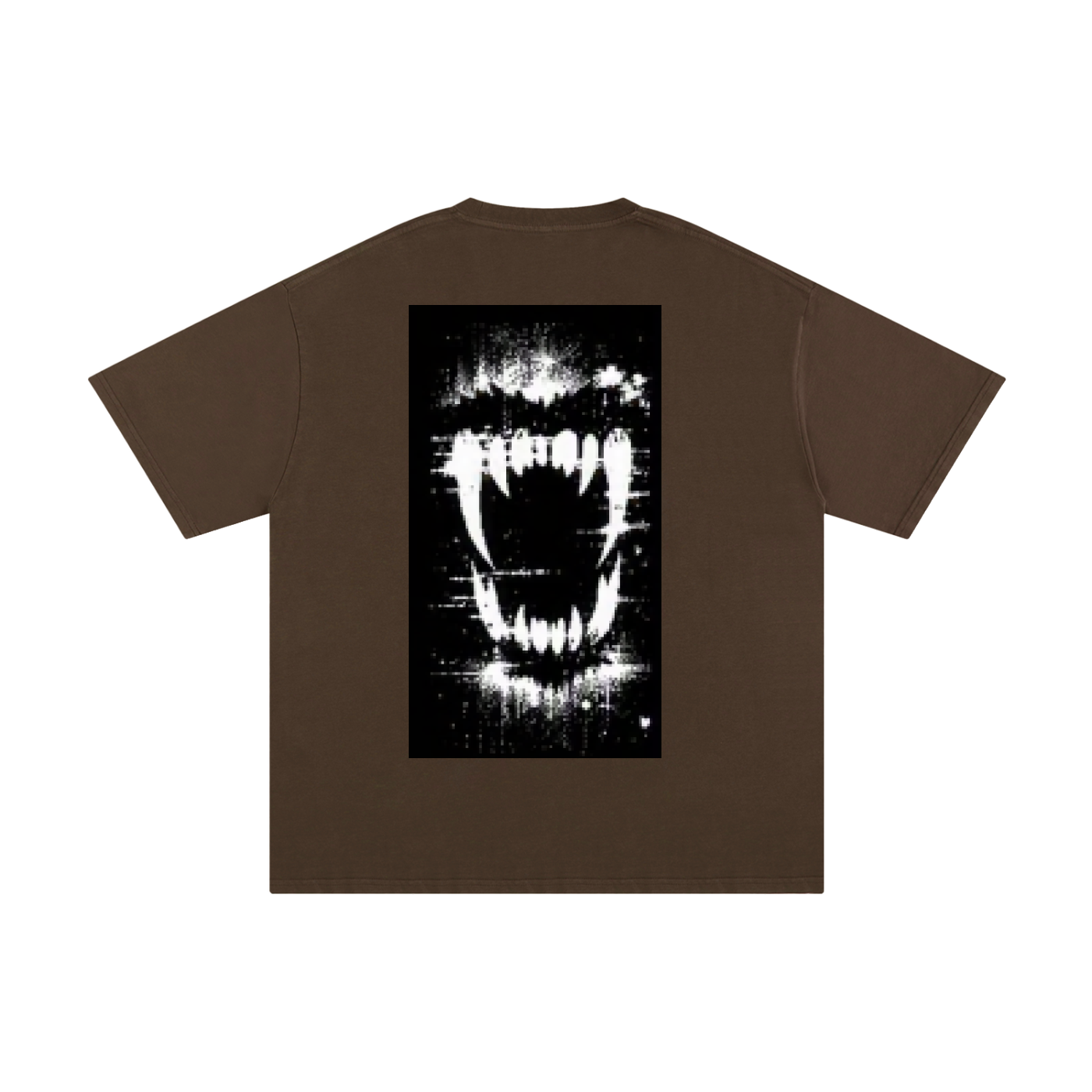 FERAL pure cotton T-shirt, dark brown with black-and-white graphic print
