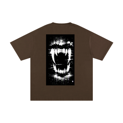 FERAL pure cotton T-shirt, dark brown with black-and-white graphic print