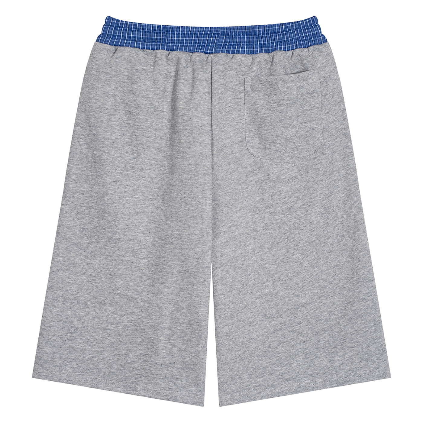 Heather gray unisex plaid-waistband shorts with elastic waist and side pocket