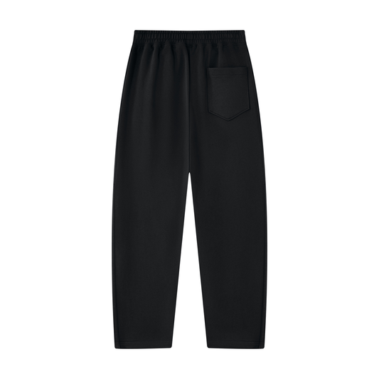 Black tapered straight-hem sweatpants with elastic waistband and front patch pocket