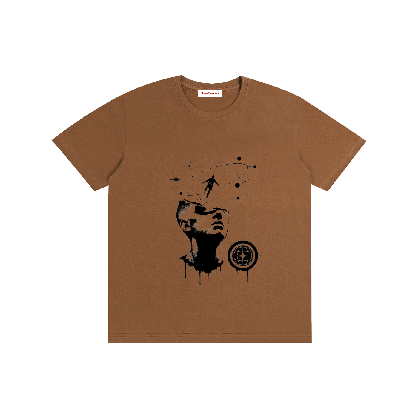 Unisex cotton T-shirt, brown, crew neck with front astronaut graphic print
