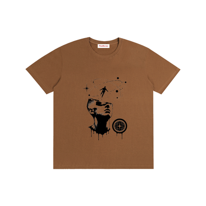 Unisex cotton T-shirt, brown, crew neck with front astronaut graphic print