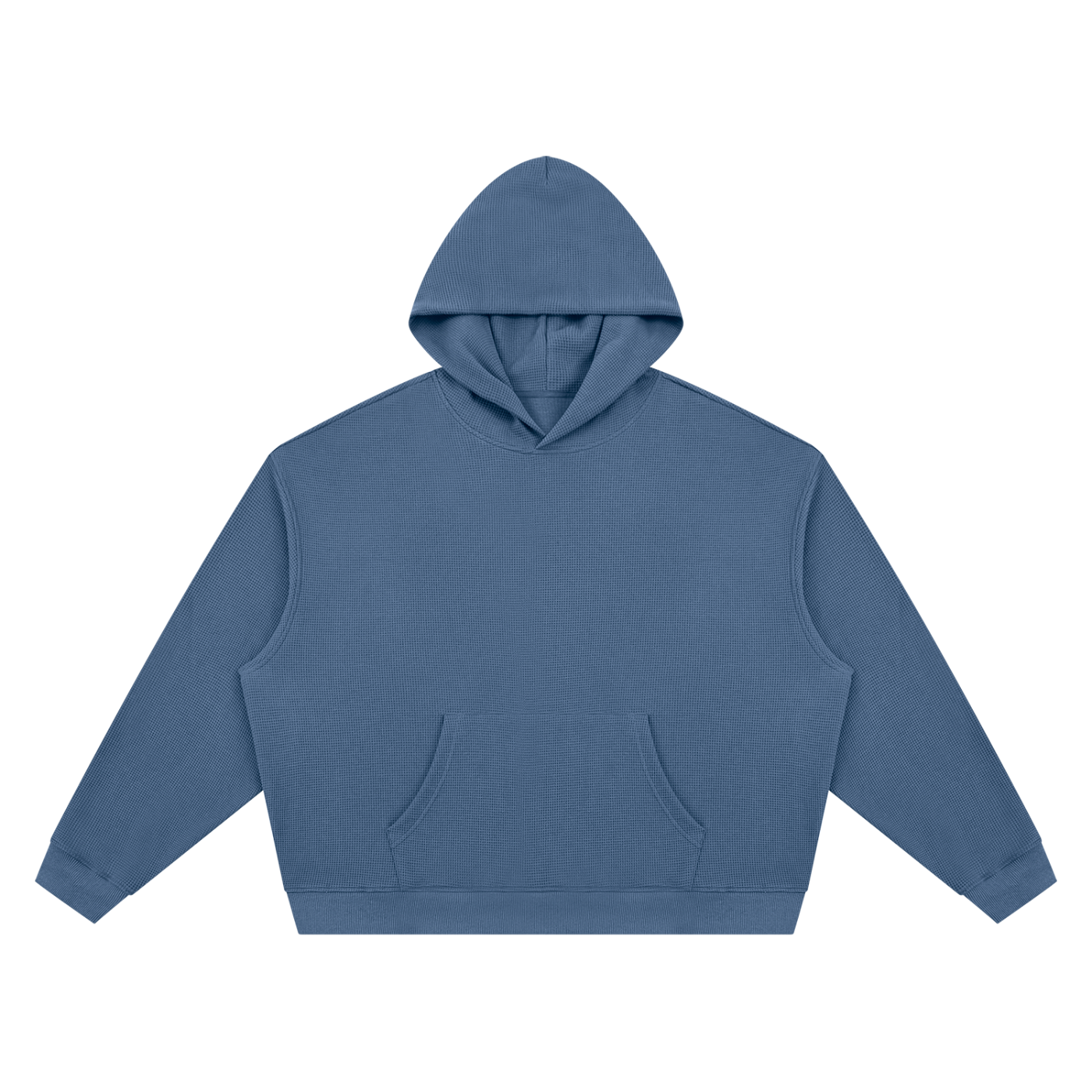 Unisex boxy pullover hoodie, textured blue with hood and front kangaroo pocket